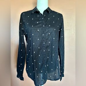 Scotch & Soda. Black button down shirt with white hearts. Size L.